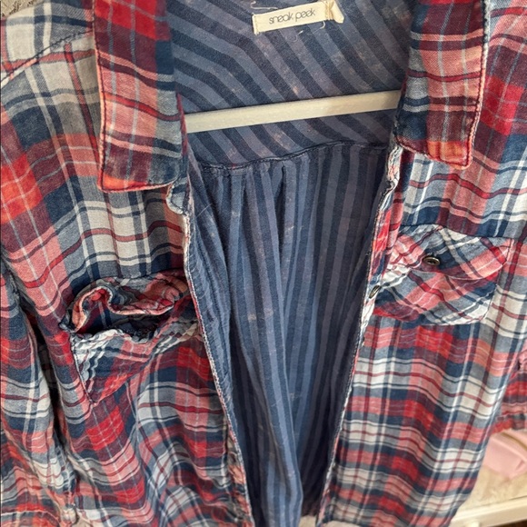 Sneak Peek Red and Blue Plaid Button Down Shirt - Picture 2 of 5